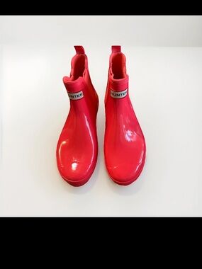 Hunter Glossy “Magenta Flux” bright pink Chelsea Rain Boots ladies 8 EUC!